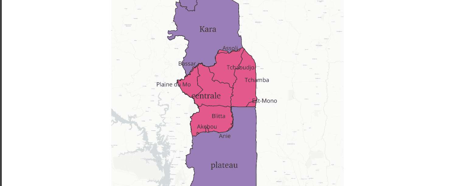 Carte du Togo - zones de déploiement